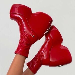 Naked Wolfe Red Patent Mayhem Platform Ankle Boots